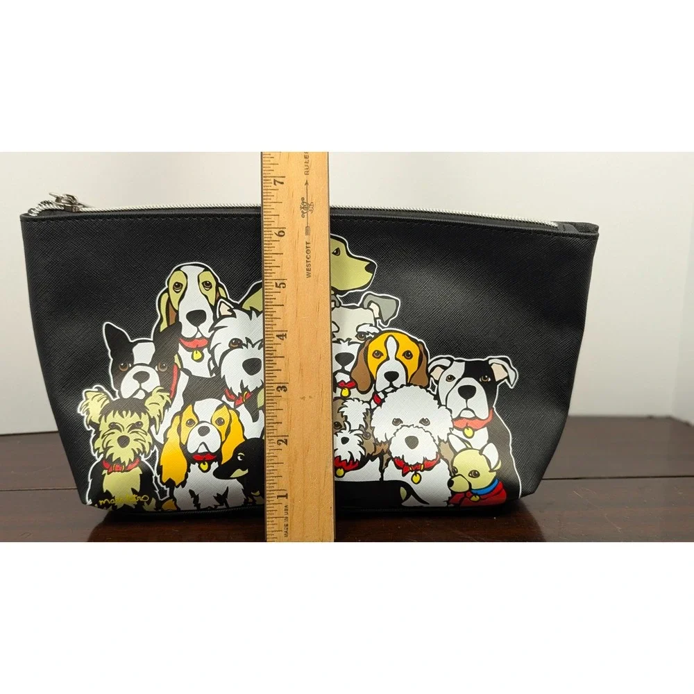 Marc Tetro Dog Group Zippered Cosmetic Bag Travel Pouch Black PVC